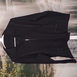 Womens classic wool long sleeve full zip up dressy black sweater